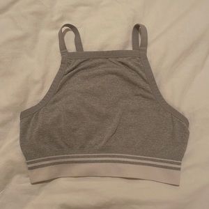 Aerie High Neck Sports Bra Light Gray Size Medium